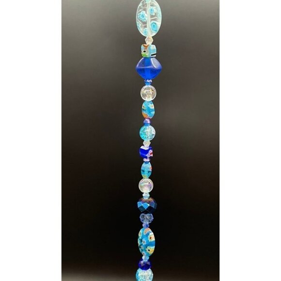 Beaded Suncatcher - Blue - Clear Crystal Prism - Indoor Outdoor Hanging Decor - Picture 9 of 14